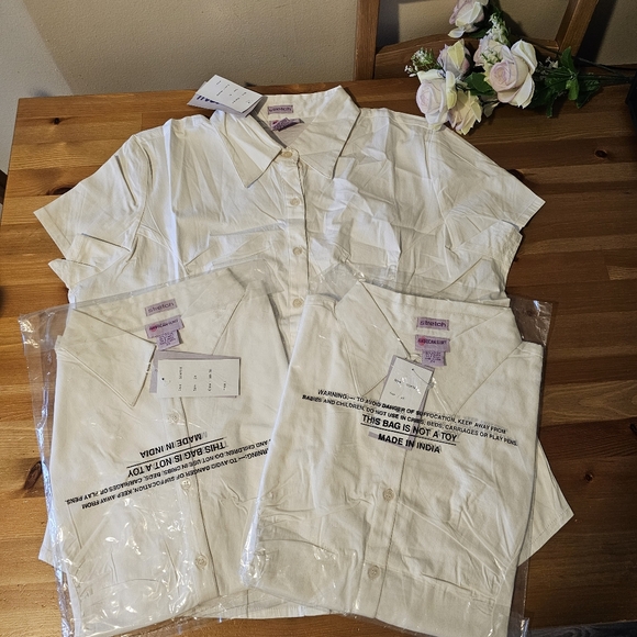 American Flirt - Women's Easy-Care Basic Collared Button Down  Shirts Short Slee - Picture 11 of 12